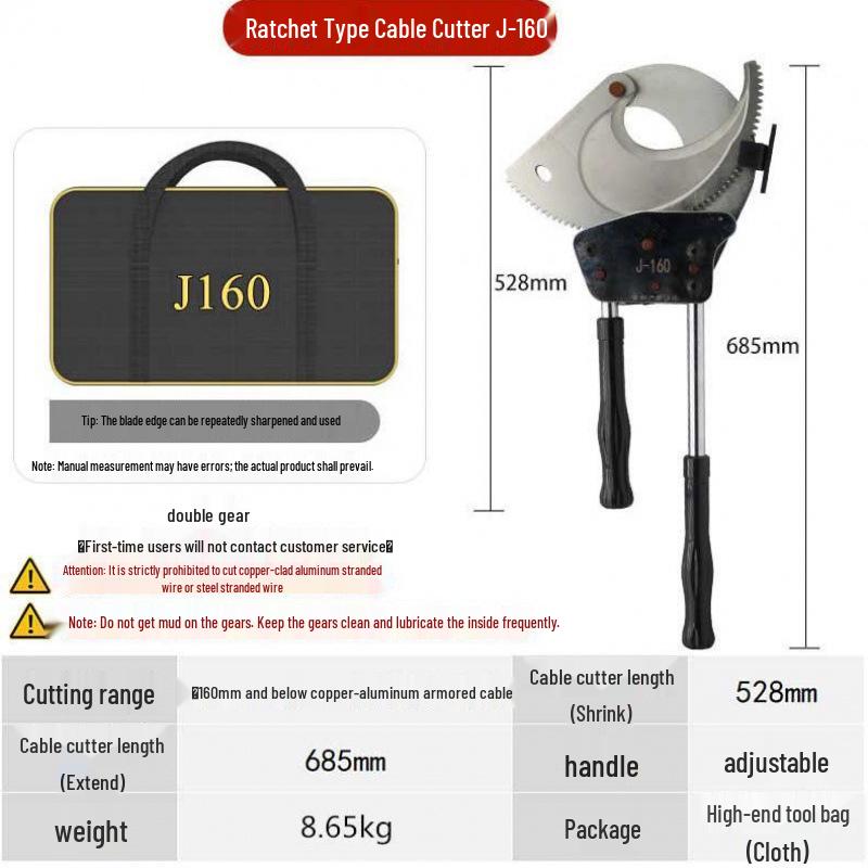 Ratchet Manual Cable Cutter J40/52/75/95/100 - Wire, Steel, Copper & Aluminum Shear