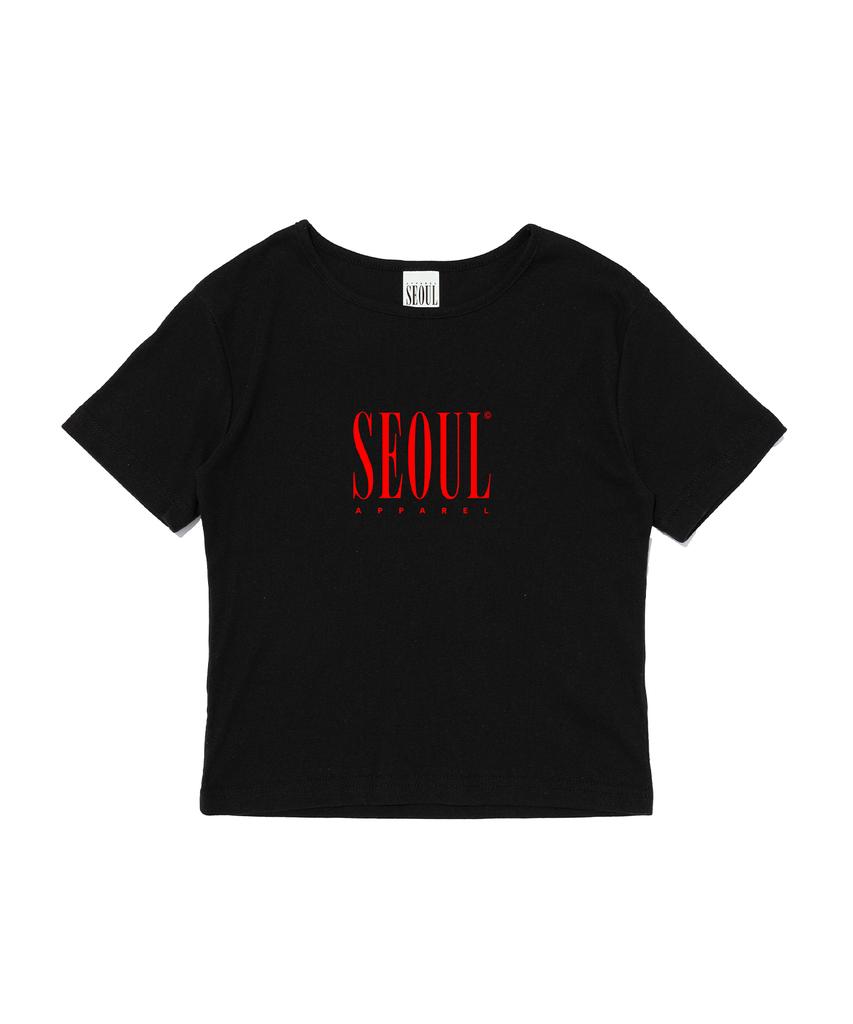 SEOUL APPAREL Lettering Logo Crop Short Sleeve T-Shirt (Black)