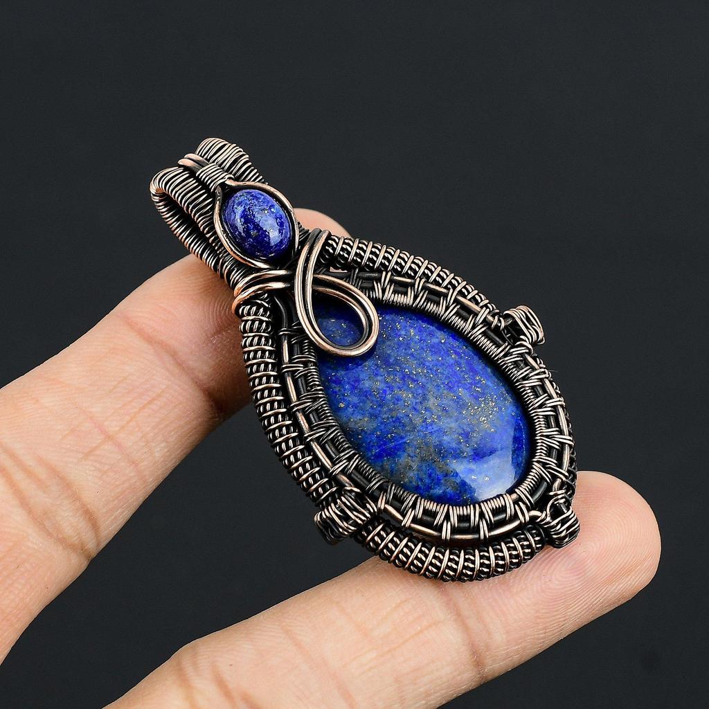 Lapislazuli Anhänger Handgefertigter Edelsteinschmuck, 999 Kupferdraht gewickelter Anhänger, Schmuckanhänger mit einzigartigem Design