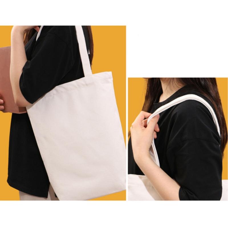 Large Capacity Canvas Shoulder Handbag Folding Eco-Friendly Cotton Tote Bags Reusable DIY Shoulder Bag Grocery Bags Beige Black