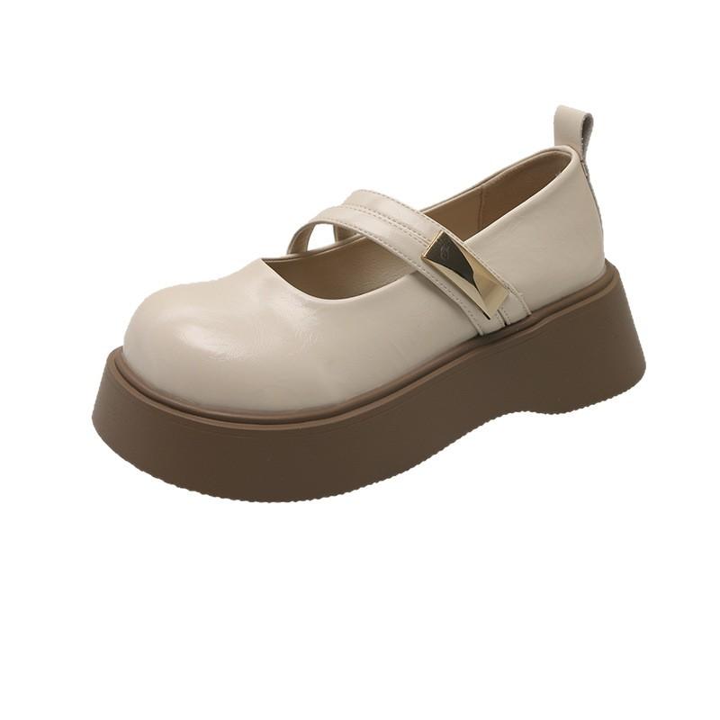 Mary Jane Shallow Mouth Single Shoes 2025 Autumn New Models with Skirts French Thick-soled Round Head Gentle Wind Soft-soled Small Leather Shoes
