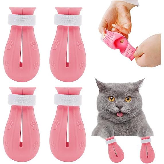 4Pcs Cat Boots for Cats Only Paw Covers Protectors Claws Shoes Paws Wound Boot Silicon Anti Scratch Cat Mittens for Bathing, Nail Clipping, Ears