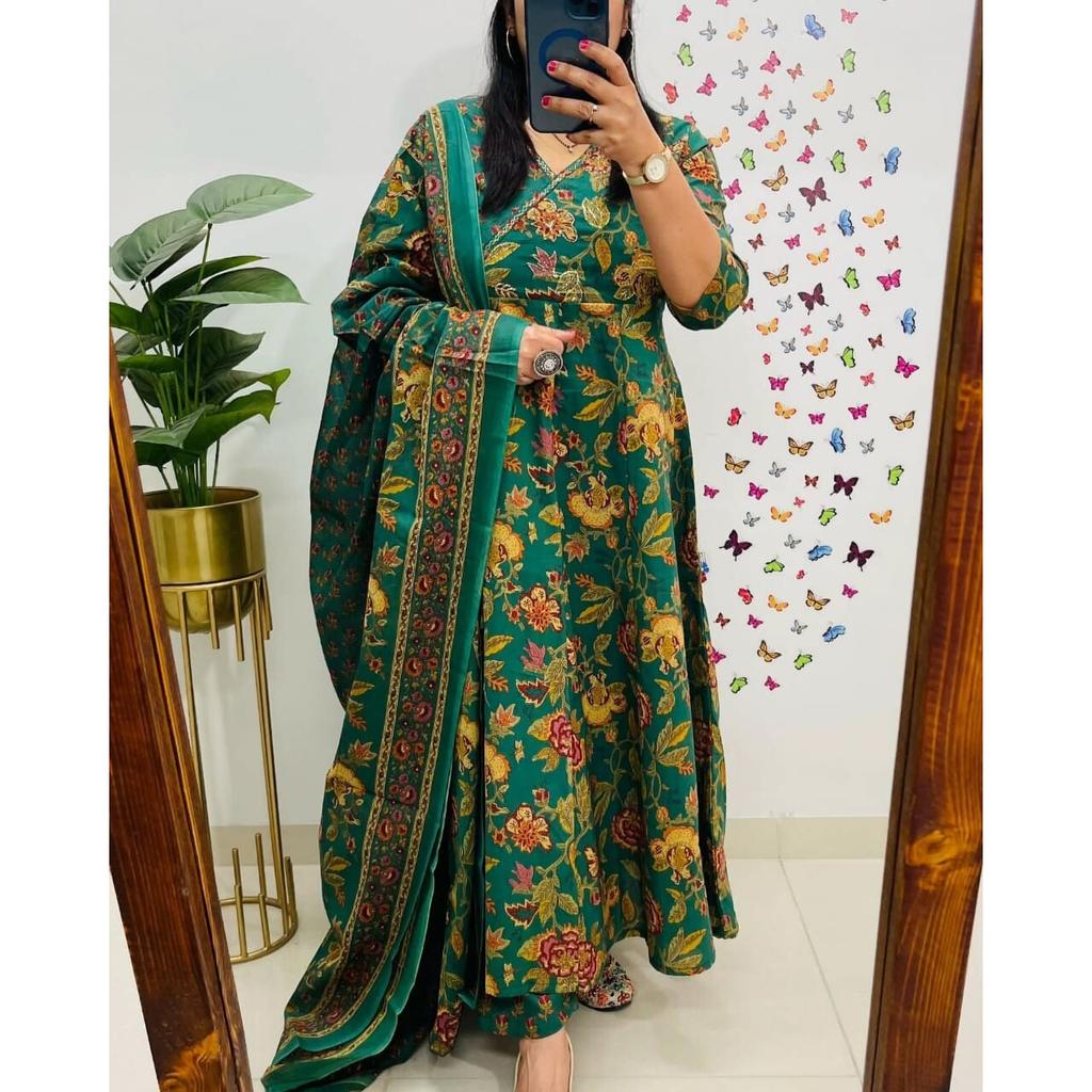 Indian Party Wear Top Tunic Kurti Pant Dupatta Set Women Designer Anarkali Suit VF-3001