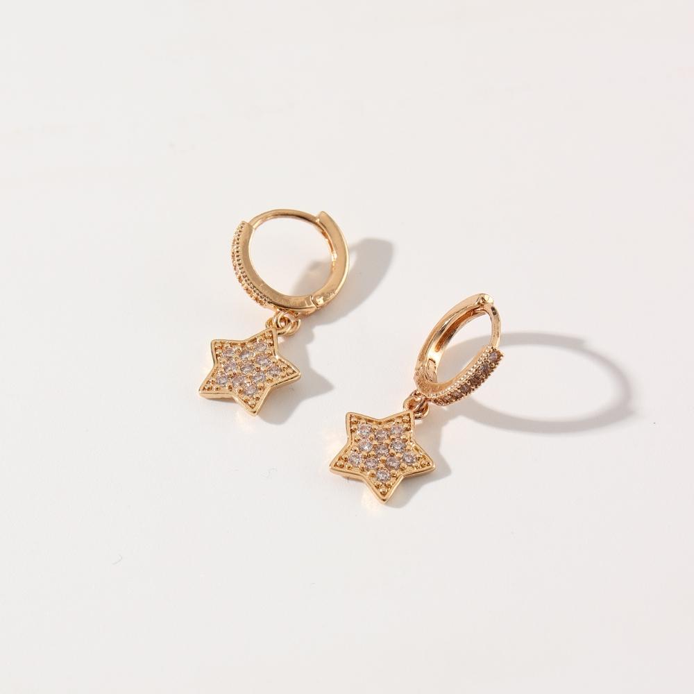 1 Pair Simple Five-pointed Star Dangle Earrings for Women Cubic Zirconia Jewelry Daily Wedding Party Accessories