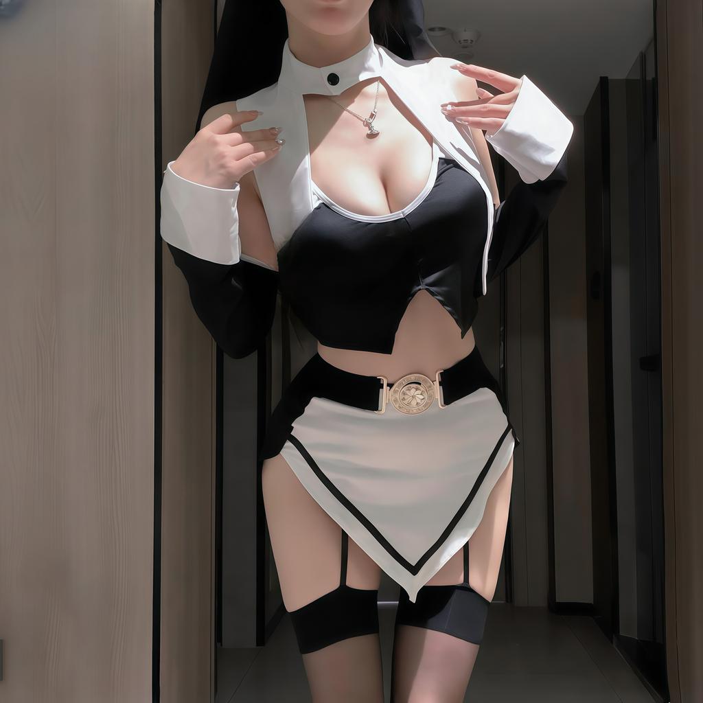 Punish nun sexy cosplay hollowed cos uniform free slit seduction suit