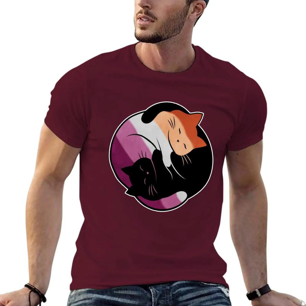 Lesbian Yin Yang Cat T-shirt cute clothes Blouse heavyweights big and tall t shirts