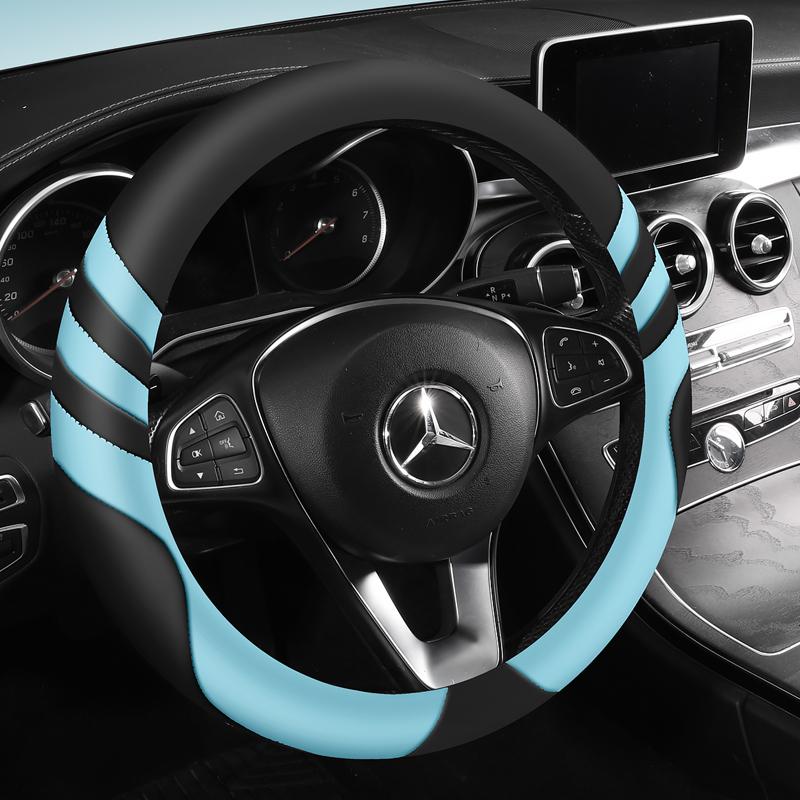 Car Steering Wheel Cover Universal  Durable Leather Cover with Anti-Slip Lining, for Steering Wheel with a Diameter of 14.5"-15"