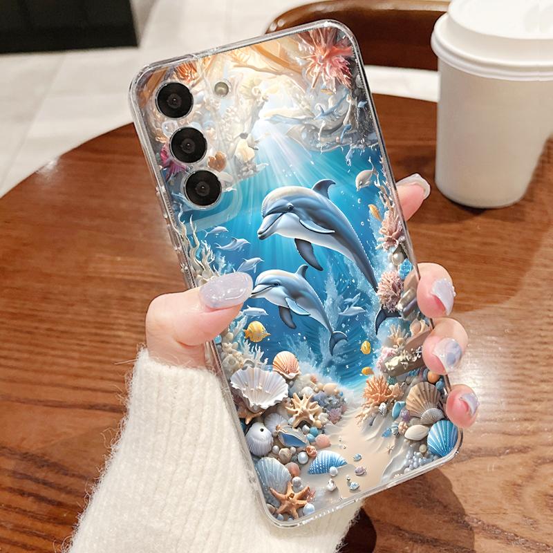 Starry Sea Dolphin Adventure Phone Case For Samsung S26 S25 Ultra S24 Plus S22 S23 S21 FE A54 A15 A35 A55 A16 A36 A56 A17 A37 A57 5G Clear Soft Cover