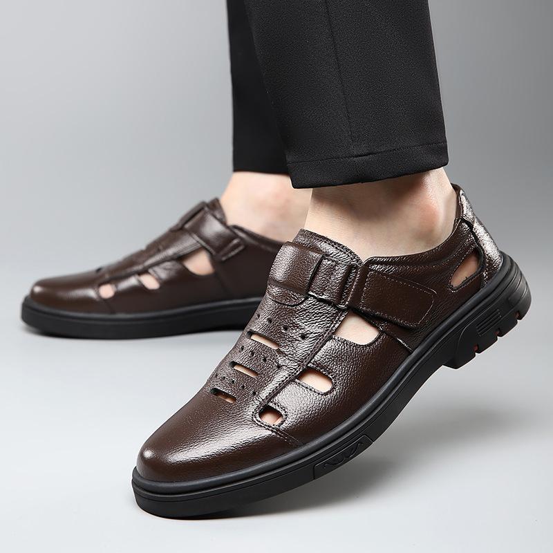 Big Size Breathable Hallow Cow Leather Shoes for Men 2025 Summer New Designer Shoes Male Fashion Casual Anti-slip Sandals Man