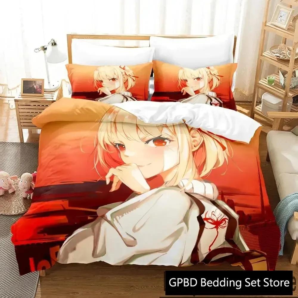 3D Print Anime Lycoris Recoil Comfortable Duvet Quilt Cover Pillowcase Bedding Set Children Bedroom Decoration Home Textile