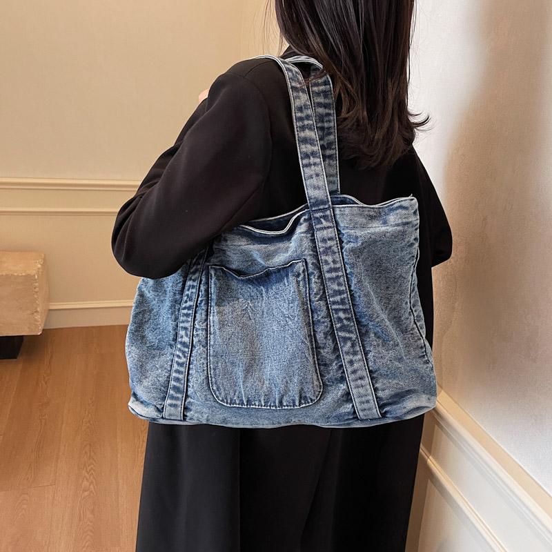 Borsa Tote in Denim Vintage Borsa a Mano a Spalla da Donna Grande Capacità