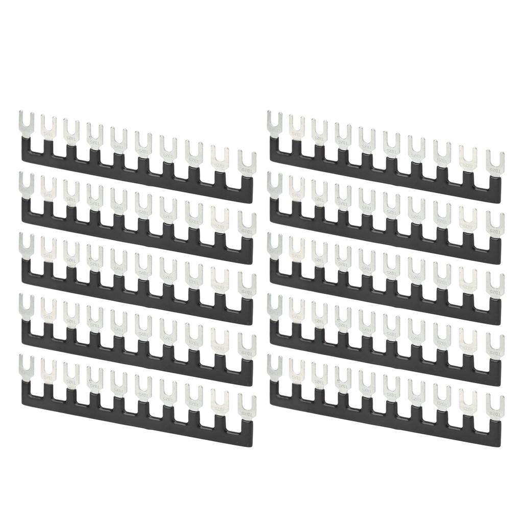 10Pcs 25A Jumper Block Terminal Strips Insulated TB Barrier Strip Fork Type Terminal Stripe Strips Black TB 2510