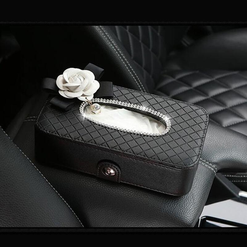 High Quality Leather Diamond Crown Car Tissue Box For Armrest Paper Holder Hanging for Auto Back Seat Headrest Organizer Storage