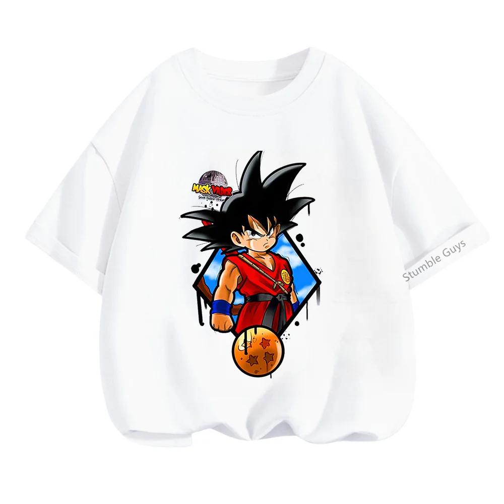 2025 MINISO Summer 4-14 Children  Dragon Ball Z TShirt Son Goku Anime Teen Clothes Fashion Casual T-shirt Boy Clothes Girls Kawaii Kids Tops
