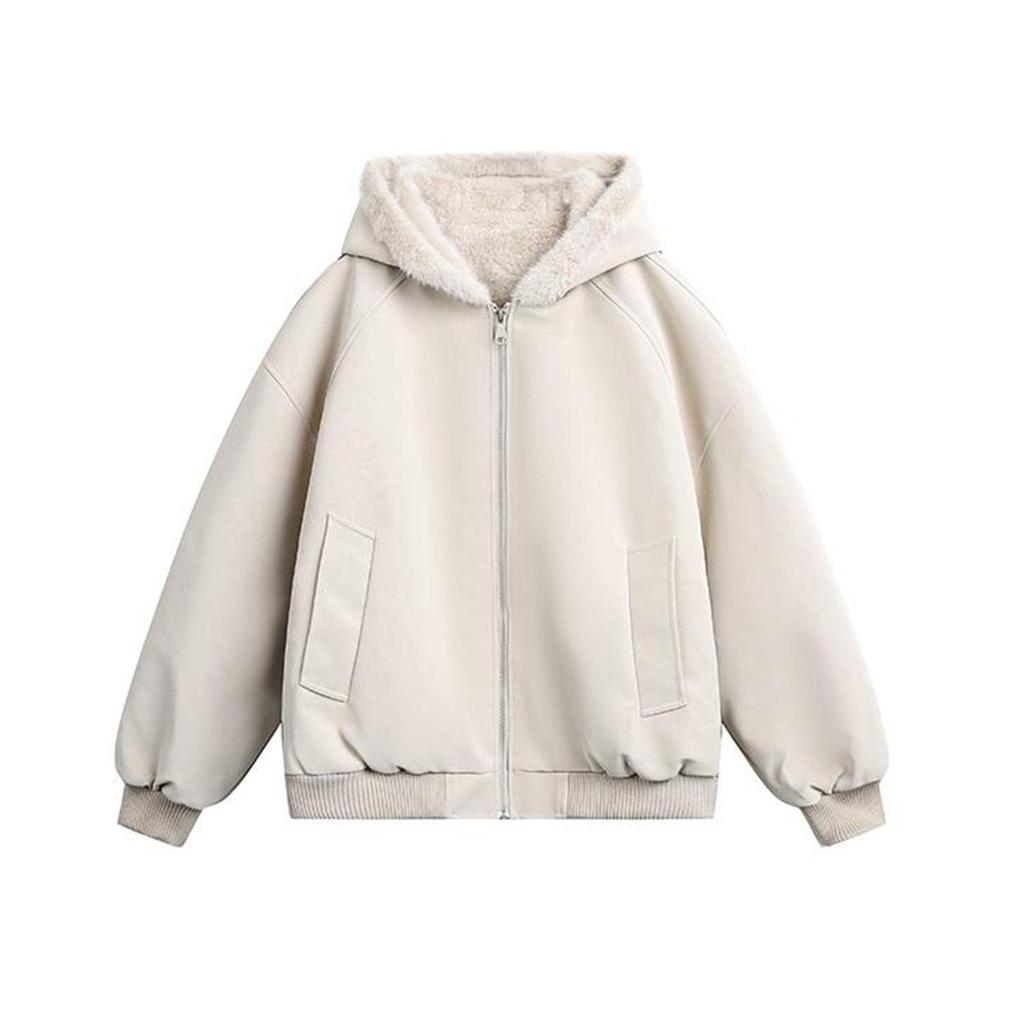 Unisex Lychee Pattern Heavy-Duty Hooded Leather Jacket with Fur Collar - Thickened Winter Coat