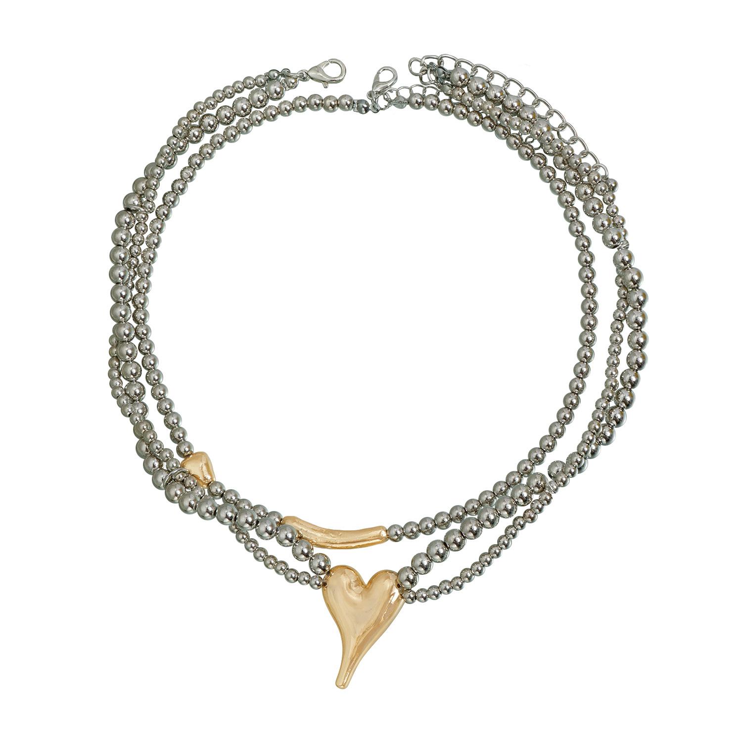 European and American jewelry fashion double-layer CCB beaded special-shaped love necklace ins light luxury sexy style necklace women