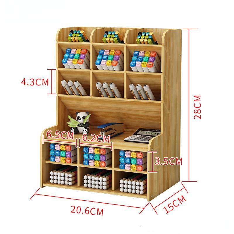 Wooden Pen Holder Desk Organizer Office Storage Box with Large Capacity and Multiple Compartments for Stationery Office Supplies