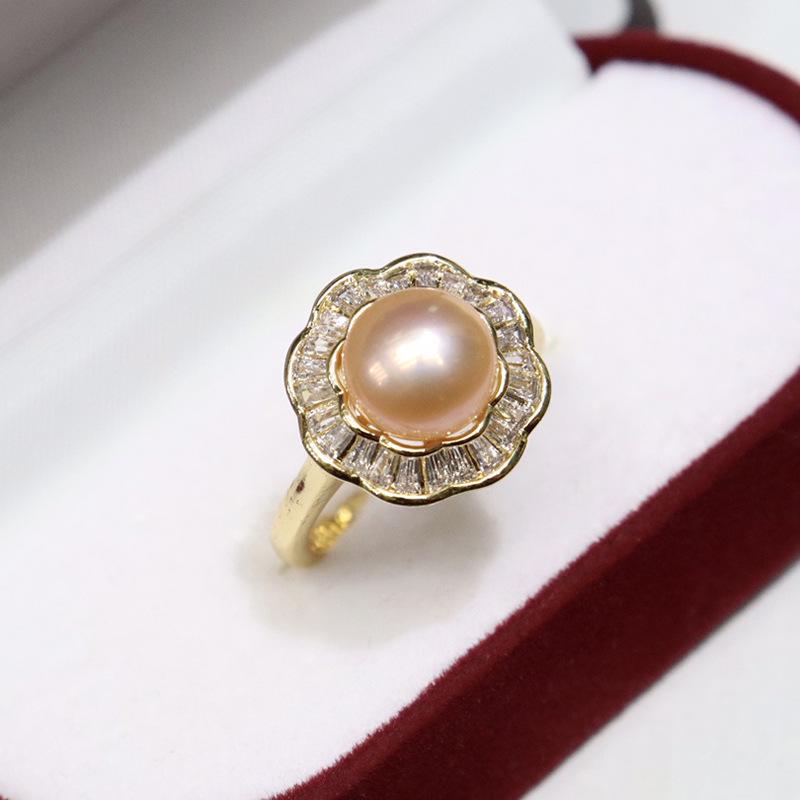 High Luster Freshwater Pearl Ring with Slight Imperfections, 8-9mm, Open Design, 18K Gold Plated, Cubic Zirconia Accents