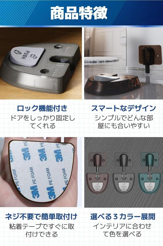 fogman Door Stopper, Indoor/Entrance Door Stop, Strong, Aftermarket Locking Function, Stick-On, Safety (Black)