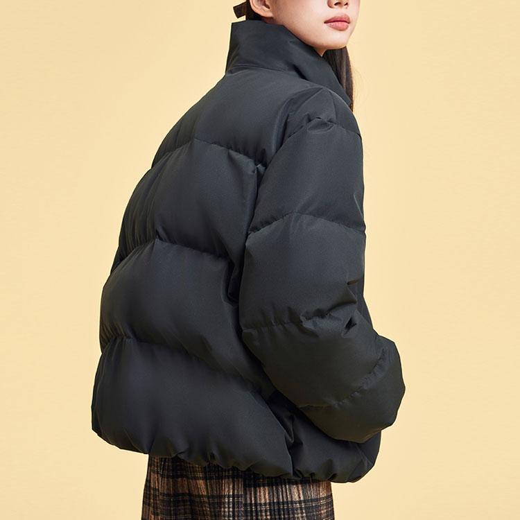 Anta Lifestyle Series Solid Color Zipper Stand Collar Down Jacket Women Jackets Basic-Black 962348909-2