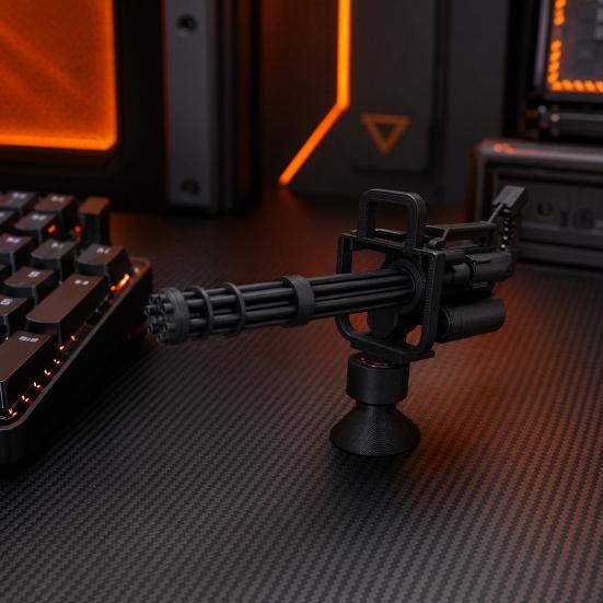 3D Printed Gatling Gun-shaped Figurine, Rotating Desktop Toy, Military Style Desk Decor, Funny Stress Relief Fidget Toy for Adults and Kids, Creative