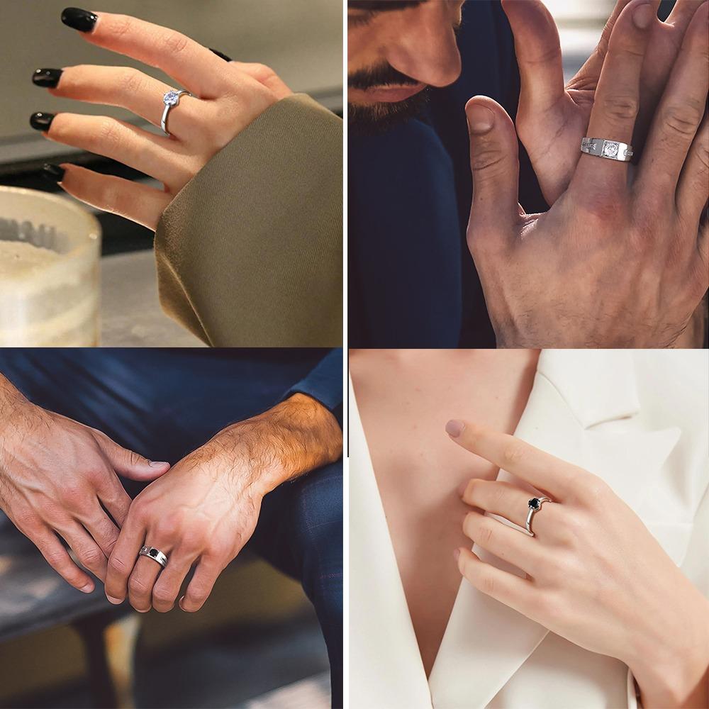 925 Sterling Silver Rings Round Square Black Clear White A+++ CZ Engagement Wedding Custom Lovers Couple Rings Jewelry Gift