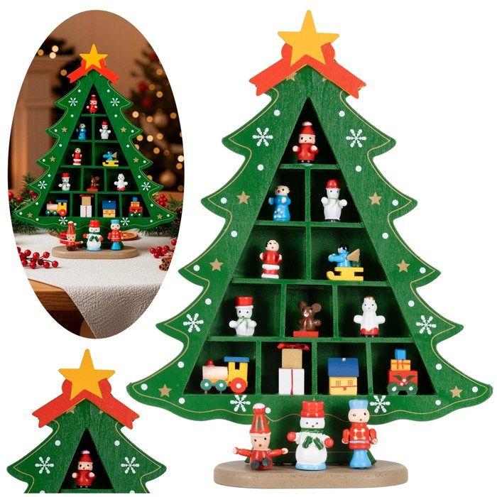 Sapin de Noël - SPRINGOS - 28 cm - Bois avec figurines - Décoration intérieure - Classique