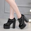 Fashion New Fashion Gladiator Women Shoes Square High Heels Sexy Black White Lace Up Party Ladies Round Toe Breathable Mesh Pumps