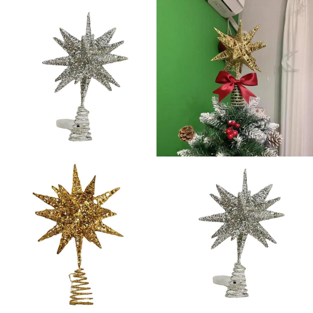 Christmas Tree Top Star Led Glitter Iron Art Decor For Holiday Celebration