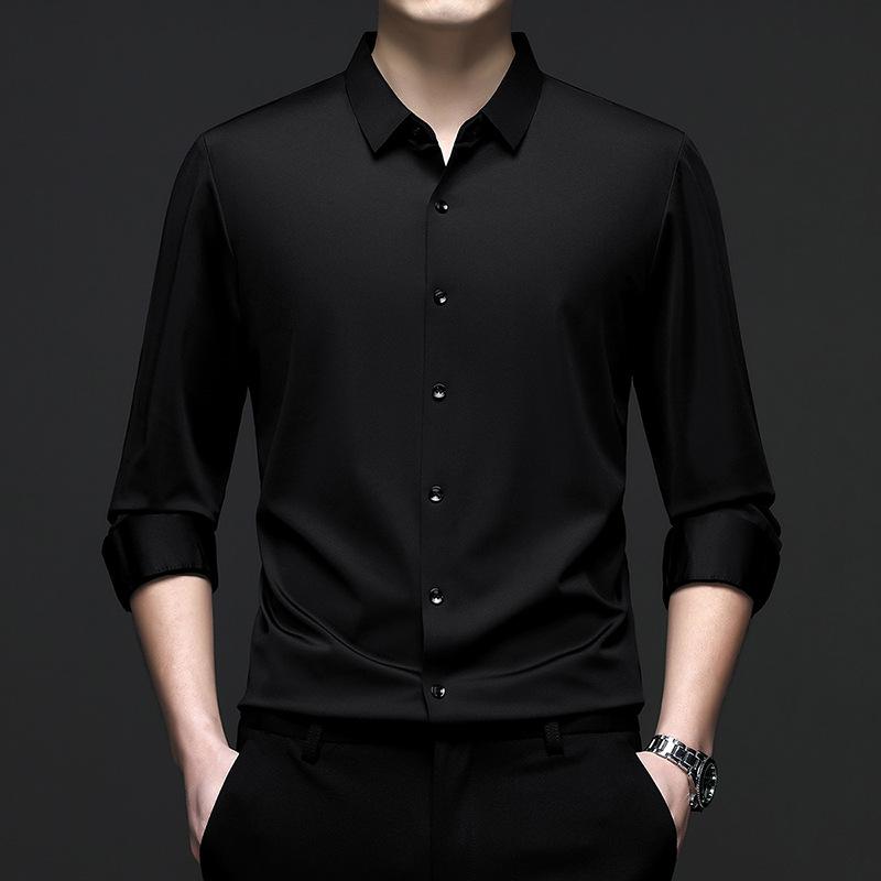 Mens Casual Long Sleeve Seamless Solid Turn Down Collar Regular Fit Shirt