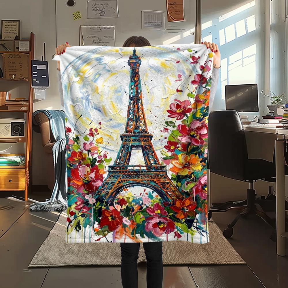 Paris Eiffel Tower Print Flannel Blanket, High quality Comfortable for All Seasons, Home Decor, Warmth and Comfort, Perfect for Christmas Gifts98
