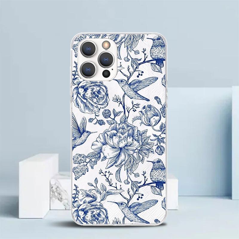 Blue And White Porcelain Soft Cover for iPhone 16 17 Air 15 14 Pro Max 16E Phone Case 13 Mini 12 11 7 SE 8 Print Pattern Fit Cas