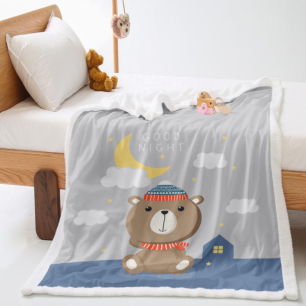 Cartoon Small Animal 2D Digital Printing Thickened Lamb Wool Crystal Fleece Blanket One Piece