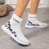 Foreign trade women's flat-bottomed casual mid-top shoes 2025 new round head fly-woven elastic cloth socks shoes women's shoes
