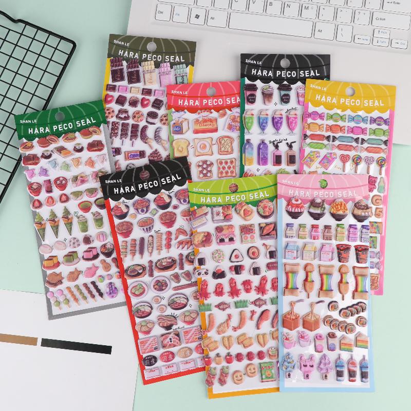 1/3/5Pcs Japanese Sushi Food Cake 3D Puffy Foam Stickers Cute Cartoon Waterproof Decals For Girls Diy Craft Phone Decor Gifts