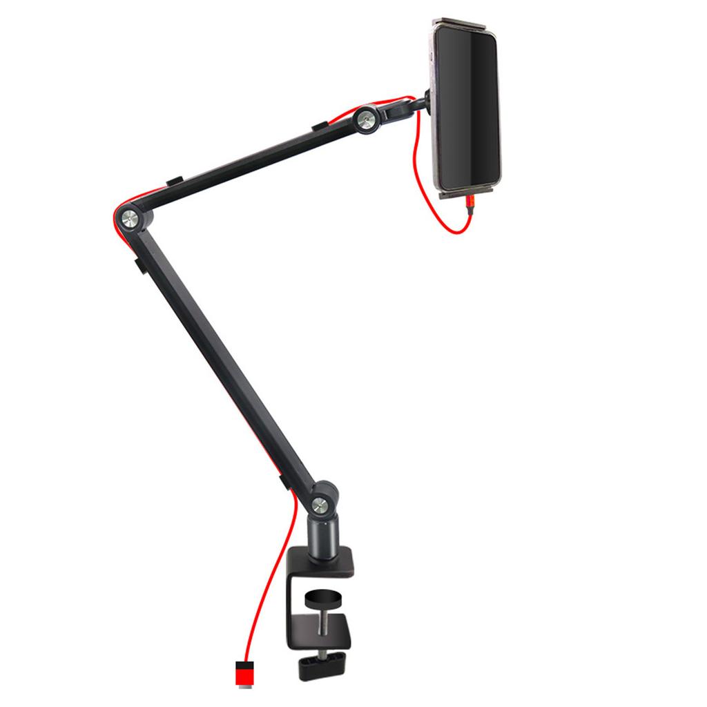 Long Arm Phone Mount Clip Type Tablet Phone Desktop Stand 360 Degree Rotatable Folding Stand