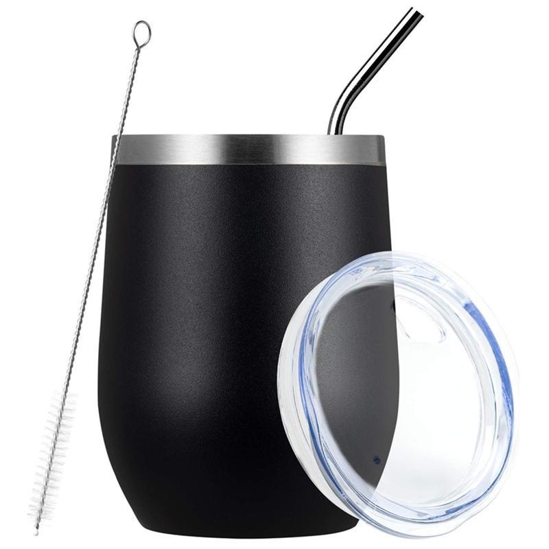 1 sada sklenic na víno bez stopky Nerezová izolovaná sklenice na šálky s víčkem na víno, kávu, nápoje, koktejly