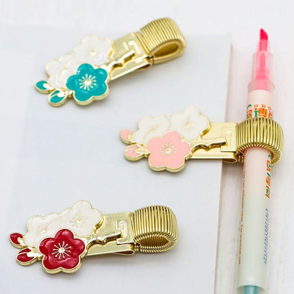 Cherry Blossom Spring Pen Clips Metal Paper Fix Clip Portable Bookmark Pen Accessories