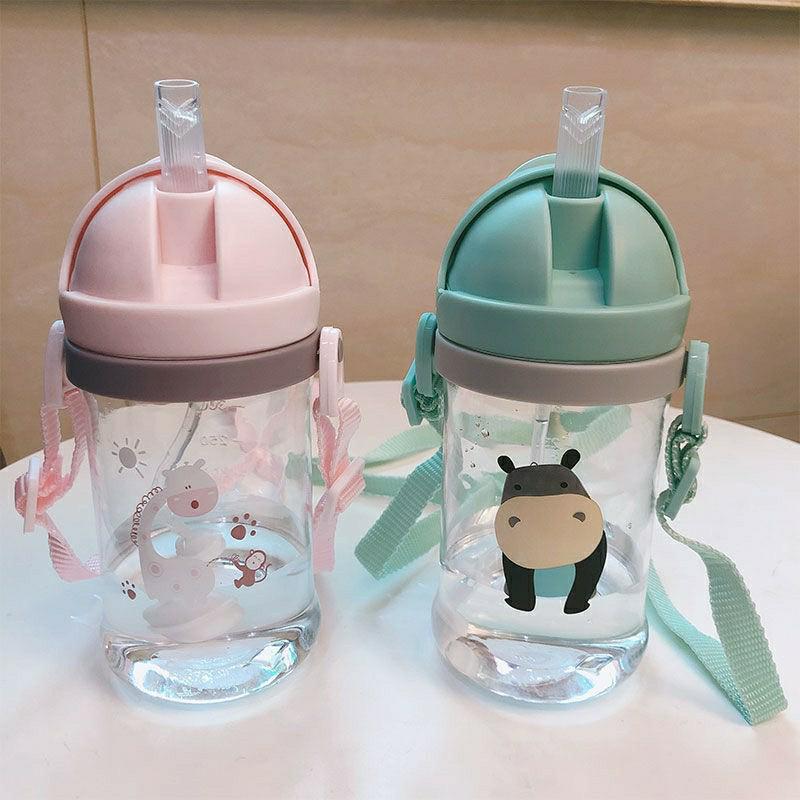 Cartoon Kids' Water Bottle with Non-Slip Strap, Scale, Straw, and Anti-Choke Sip for Kindergarten