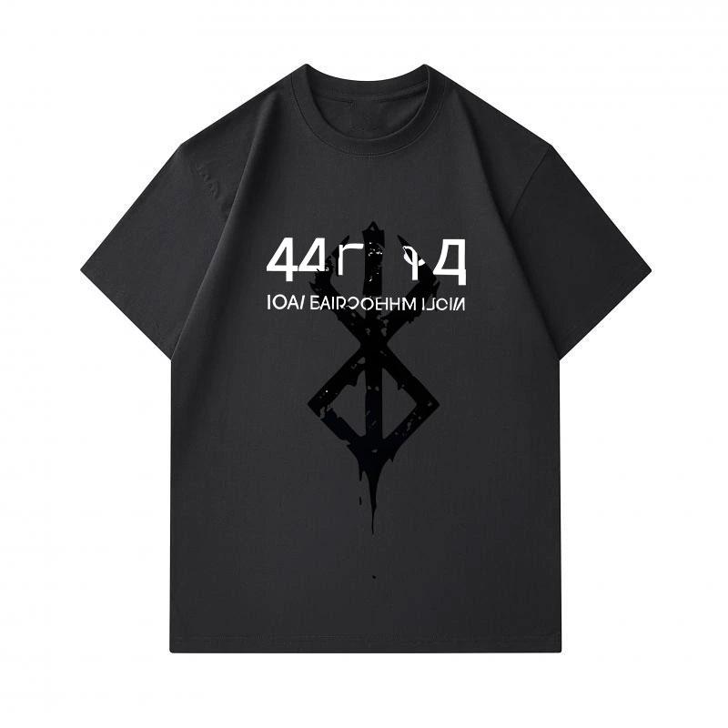 Men 100% Cotton Crew Neck Short Sleeve T-shirt, Vintage Distressed Viking Rune Geometric Print Casual Loose Fit Tee, Breathable Lightweight Daily Wear