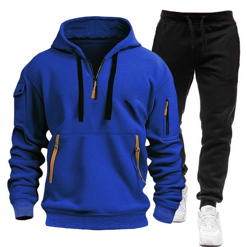 Autumn and winter men's sweater hoodie zipper multi-pocket jumper men's suit sports and leisure suit