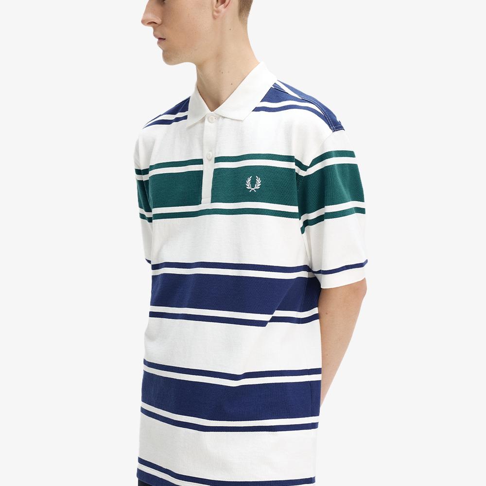 FRED PERRY [Sport] Relaxed Striped Polo Shirt - Snow White Afpm2612466-129