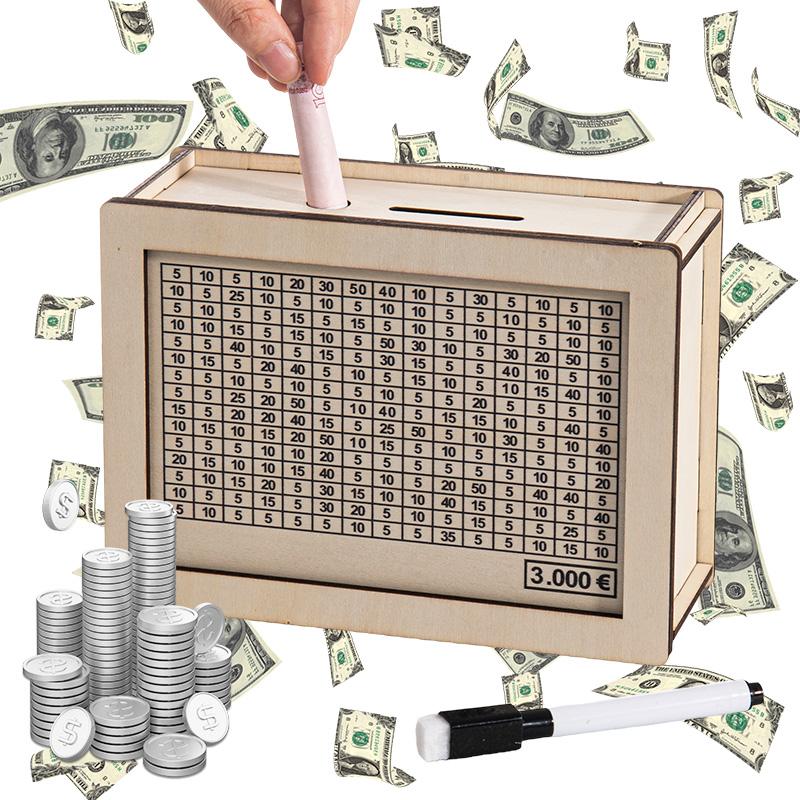 Wooden Piggy Bank 1000/2000/3000/5000/10000 Euro Money Box with Counter Cash Boxes Saving Goal and Numbers Boxes