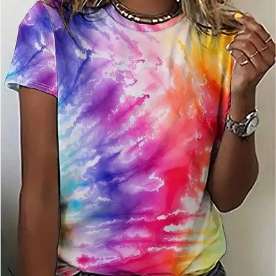 Mode Frauen Farbige Pigmente Print T Shirt Lustige Casual O-Ausschnitt Kurzarm T-shirt Sommer Weibliche T-Shirt