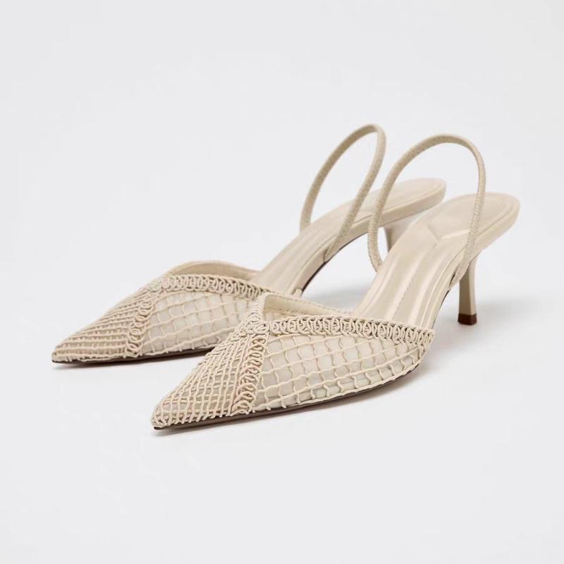Fashion Mesh Woven Heeled Sandals Women Sexy Pointed Toe Back Strap Thin High Heels Comfortable Elegant Designer Shoes for Women Pumps