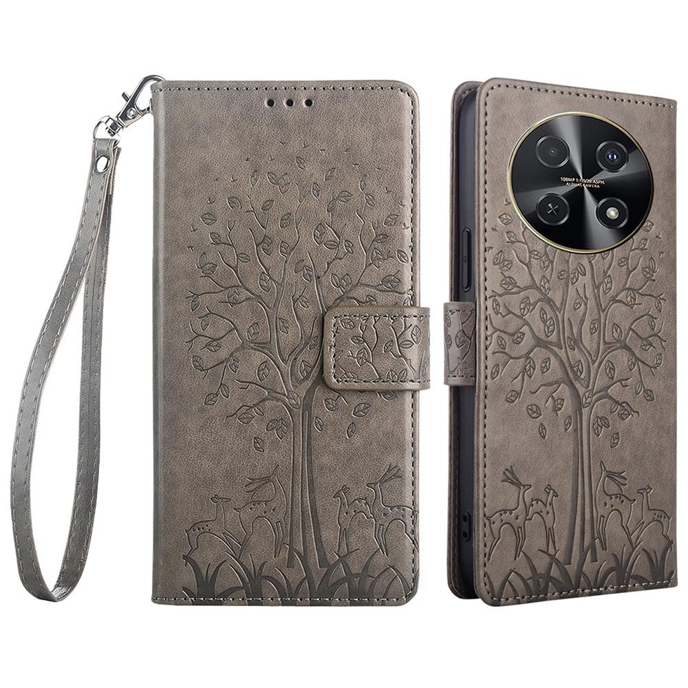 For Huawei Nova 12i 4G Leather Wallet Stand Case Tree Imprinted Cell Phone Cover