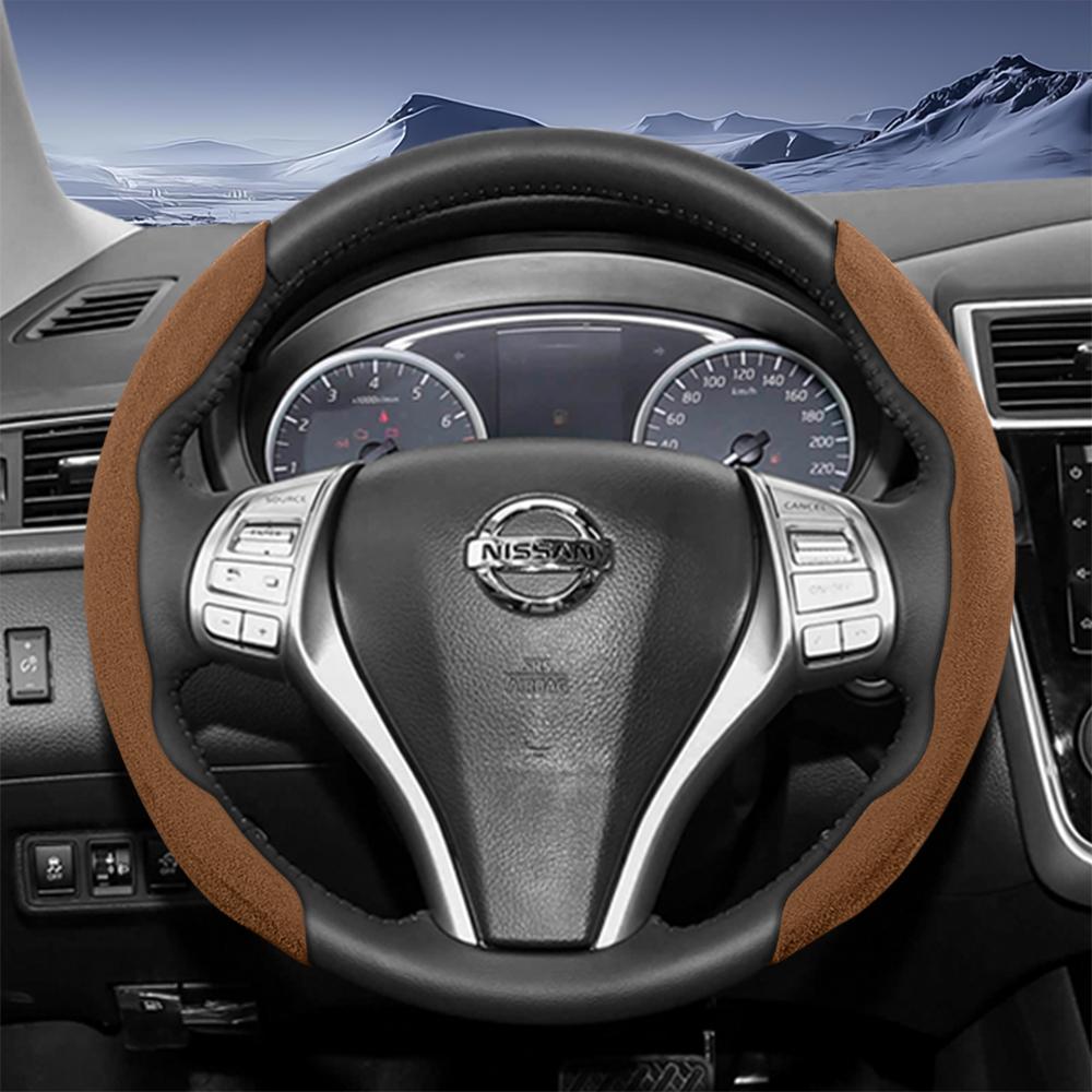 Suitable for p444 Sports Suede Steering Wheel Cover with Split Snap-On Design for Rogue X-Trail Kicks Qashqai Sentra Almera Versa Sunny Altima 444p