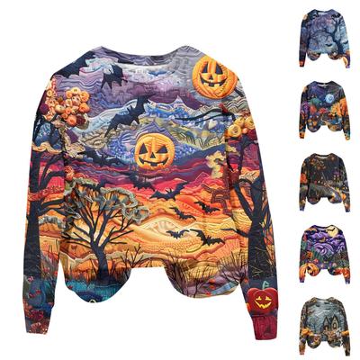 Damska Moda Casual Długi Rękaw Halloweenowy Nadruk Okrągły Dekolt Bluza z Kapturem Top