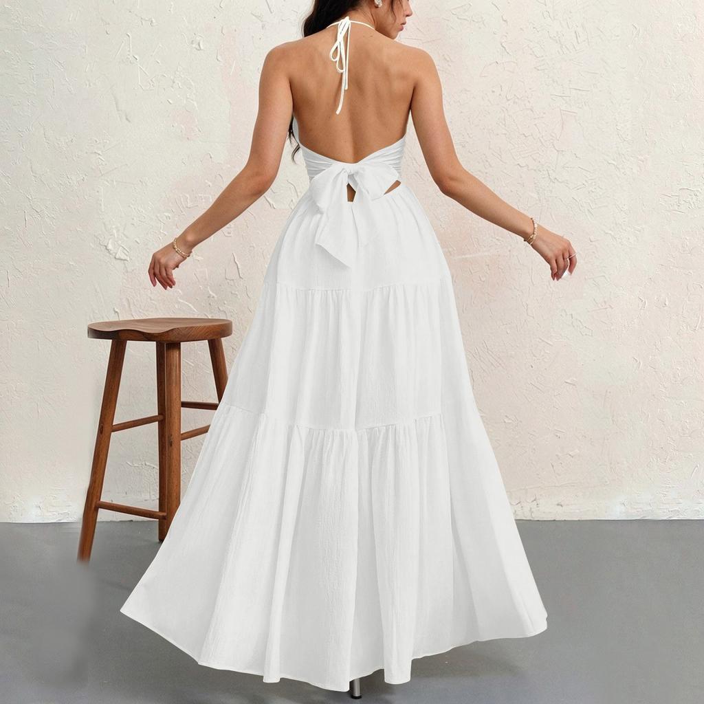Women's Summer Casual Fashion Solid Color Dresses V-Neck Sleeveless Dresses