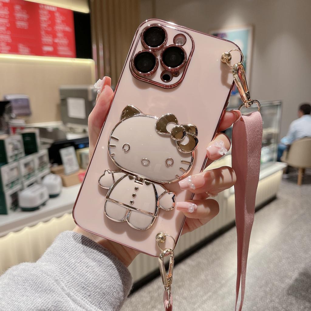 Makeup Mirror KT Cat Suitable for Apple 16promax Mobile Phone Case IPhone 15 Silicone 14 Anti Fall 13PM Crossbody 17